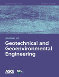 Journal of Geotechnical and Geoenvironmental Engineering cover with an image of compressed rock/soil on a purple background. The journal title, ASCE logo, and Geo-Institute logo are also on the cover.